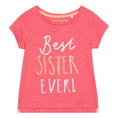 Girls' pink 'Best sister ever!' slogan t-shirt